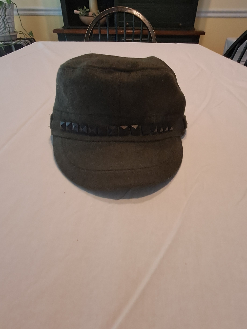 Gray Military-Style Cadet Cap with Stud Trim
